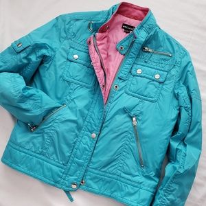 Wet Seal blue pink zip up puffer rain jacket rare